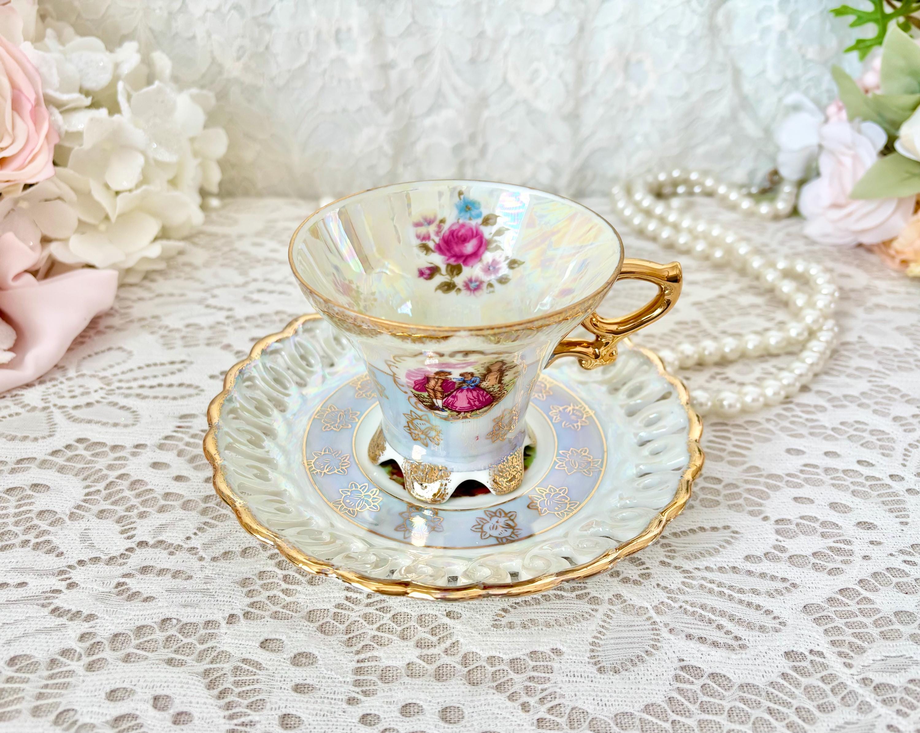 Tea Cup and Saucer,stunning Vintage Tilso Japan Hand Painted Tea