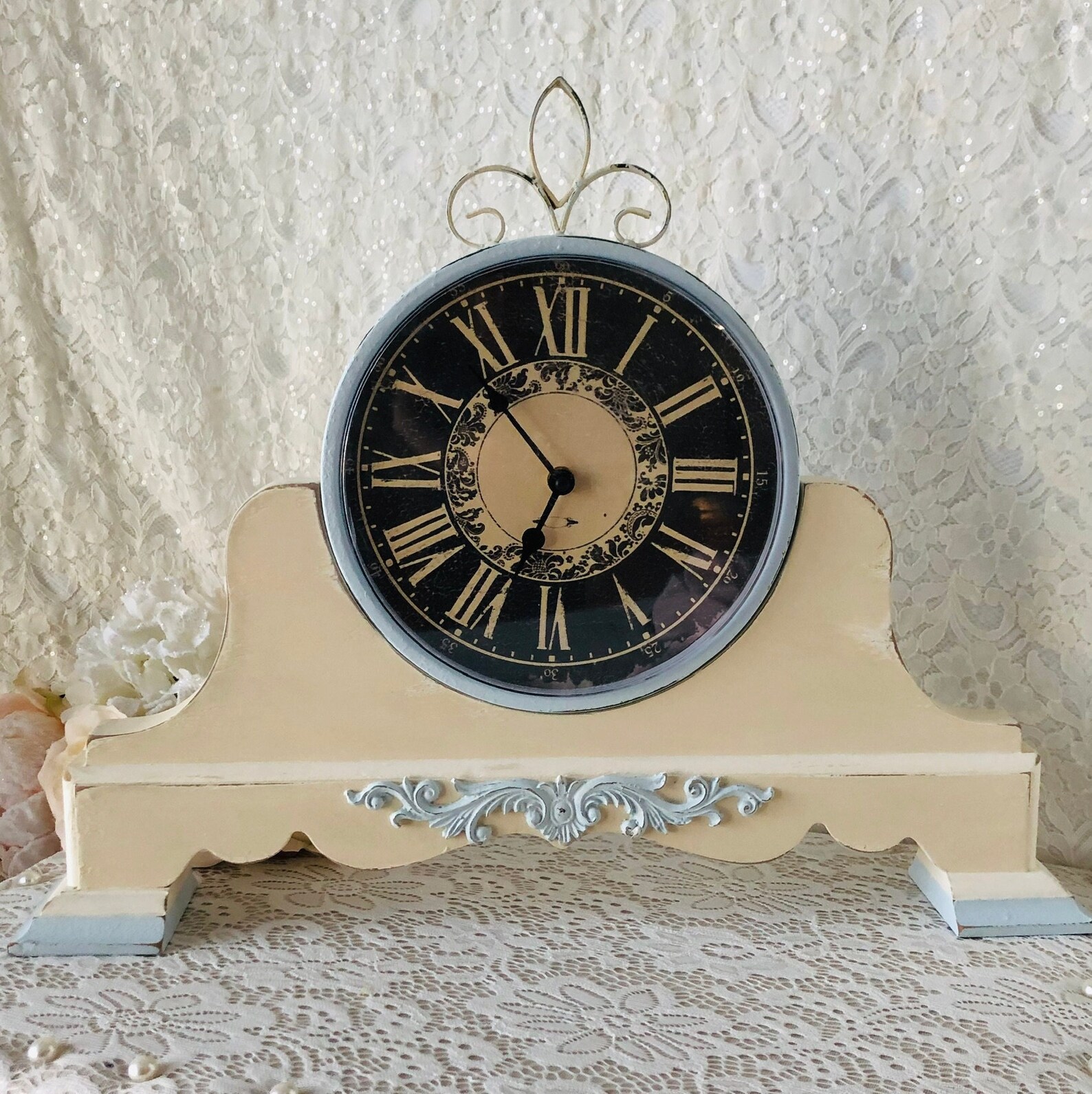 Shabby Chic Clocks Shabby Chic Mantel Clocks Vintage Mantel Etsy
