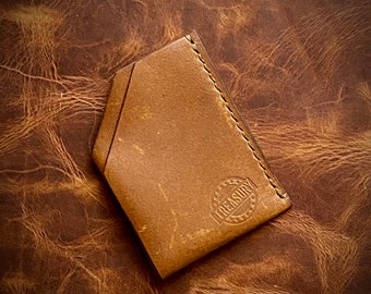 Handmade Card Wallet in Natural Tan Leather | USA Acadia | Handmade Card Holder