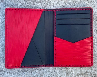 Ready to Ship Handmade Pocket Organizer 9 pockets Card Cash Wallet In Italian Leather | Black Red Epi | RFID Protected