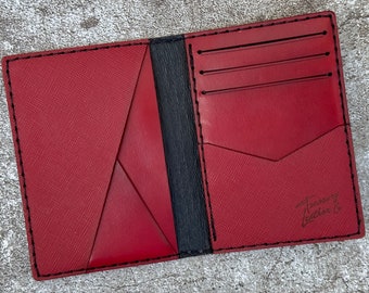 Ready to Ship Handmade Pocket Organizer 9 pockets Card Cash Wallet In Italian Veg Tan Leather | Black Red |