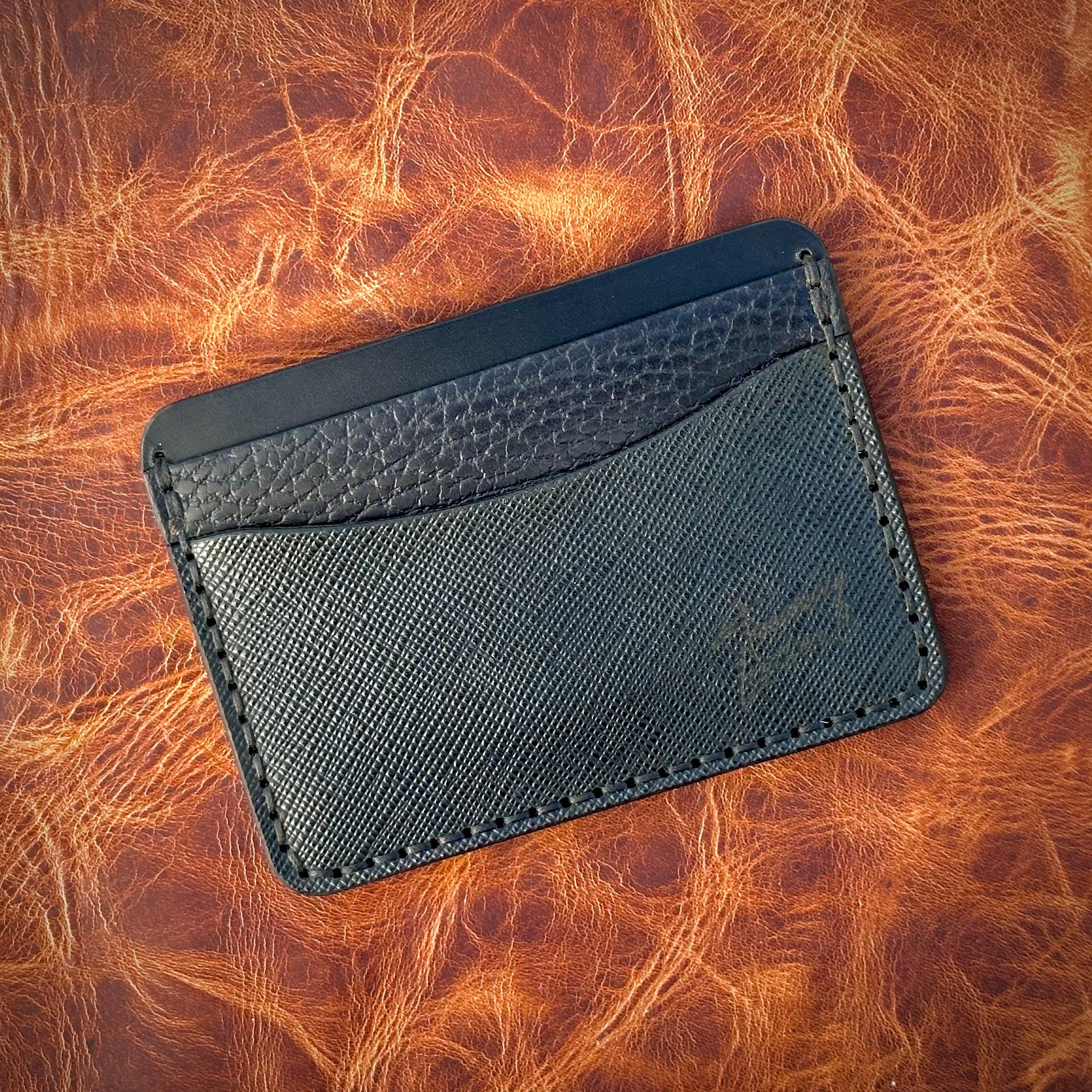Handmade 5 Pocket Card Wallet in Italian Veg Tan Leather | Black | Pueblo Buttero Saffiano
