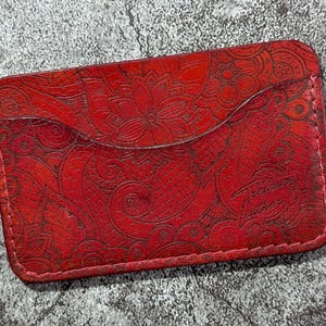 Ready to Ship Handmade 3 Pocket Card Wallet in Natural Veg Tan Leather | Red | Wickett and Craig