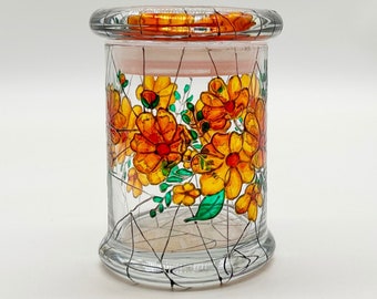 Glass Canister / Orange Painted Canister / Eco Friendly Glass / Stained Glass Dish / Firefly Beach Studio