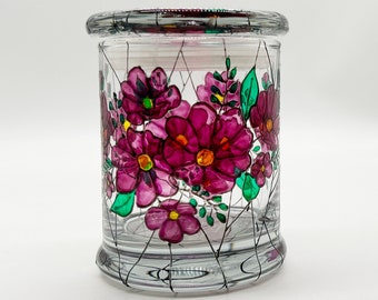 Glass Canister / Pink Painted Canister / Eco Friendly Glass / Stained Glass Dish / Firefly Beach Studio