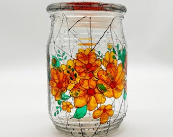 Glass Canister / Orange Painted Canister / Eco Friendly Glass / Stained Glass Dish / Firefly Beach Studio