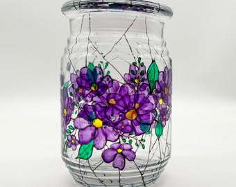 Glass Canister / Purple Painted Canister / Eco Friendly Glass / Stained Glass Dish / Firefly Beach Studio