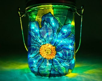 Coneflower Light / Turquoise Solar Light / Coneflower Garden Light / Stained Glass Light / Solar Garden Light / Firefly Beach Studio