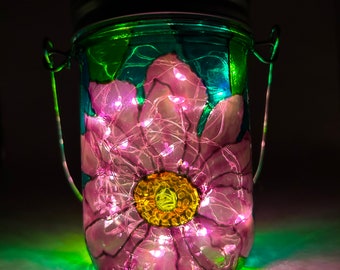 Coneflower Light / Plum Solar Light / Coneflower Garden Light / Stained Glass Light / Solar Garden Light / Firefly Beach Studio