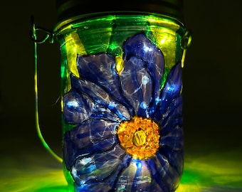 Coneflower Light / Royal Blue Solar Light / Coneflower Garden Light / Stained Glass Light / Solar Garden Light / Firefly Beach Studio