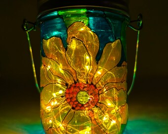 Coneflower Light / Tangerine Solar Light / Coneflower Garden Light / Stained Glass Light / Solar Garden Light / Firefly Beach Studio