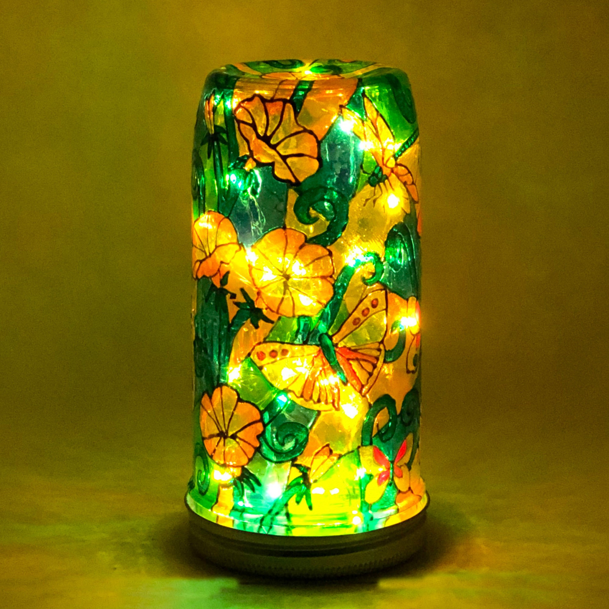 Glass Garden Light / Stained Glass Night Light / Hand Painted Etsy