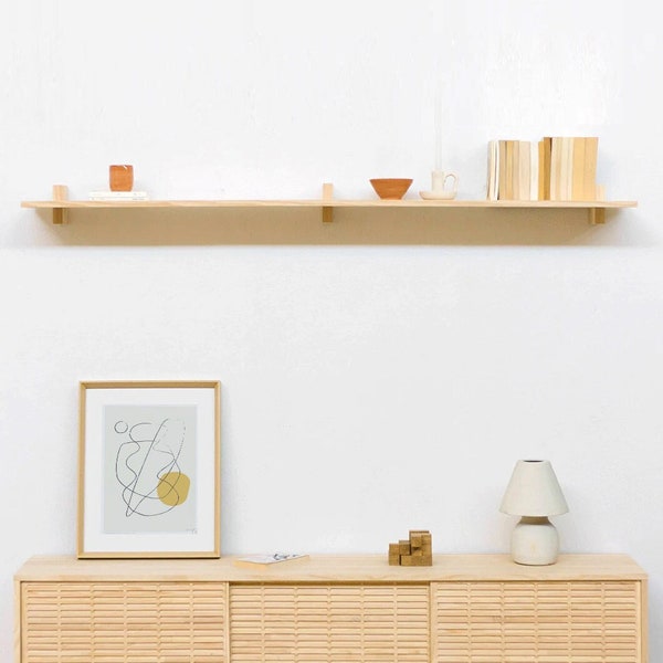 Floating wall shelf made of natural solid wood, single - Deyá