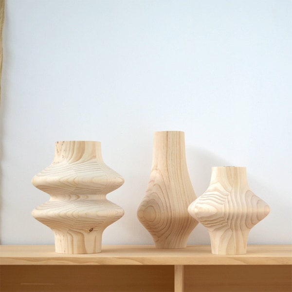 Gift for couples, Set of 3 decorative vases made of natural solid wood - Faro I