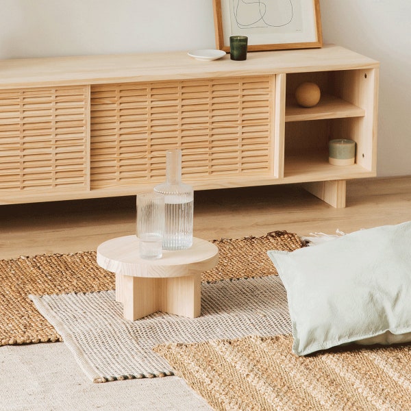 Tabouret bas en bois de pin naturel, décoration maison - Mola