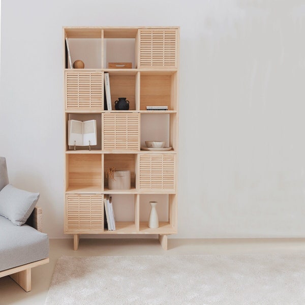 Bookcase in pine wood, Bookshelf for the living room - Estreta
