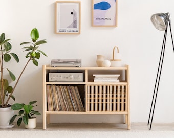 Turntable Stand, Solid Wood Vinyl Record Storage, 102.2 cm - Mesquida Small