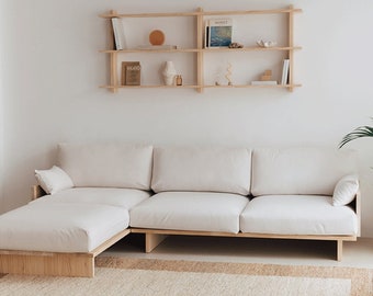 Sofa chaise longue Tramontana made of solid natural wood