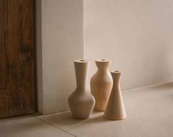 Set of 3 Natural Wood Vases, Housewarming Gift for Indoors - Faro II