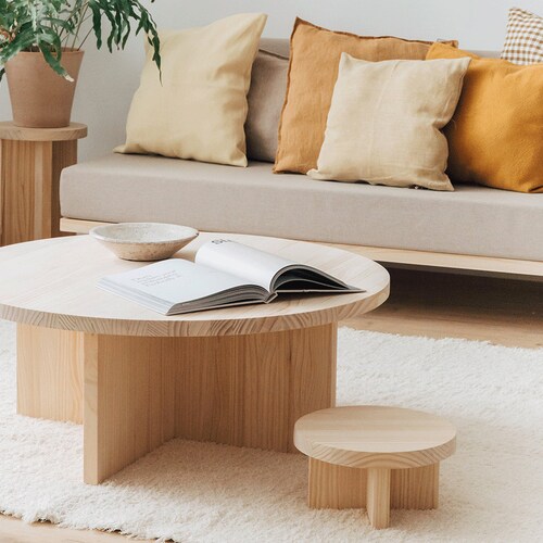 Modern European Style Round Side Lamp Magazine Coffee Table for Bedroom  White 