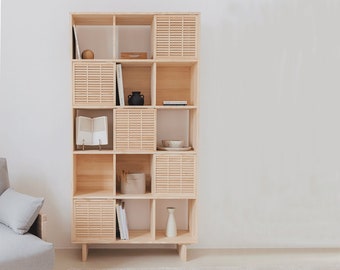 Rustic bookcase made of solid wood / Storage unit / Wooden shelving for the living room / Handmade / Streak