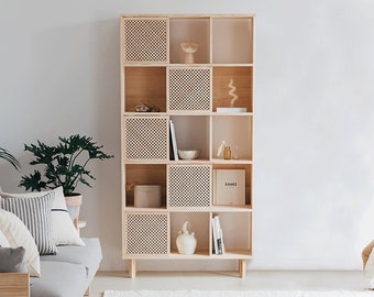 Estantería de madera maciza de pino, versátil y multifuncional, Librería perfecta para libros - Freda