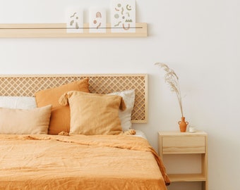 Natural solid wood wall headboard, bedroom furniture - Azahar