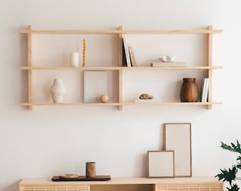 Floating shelves made of untreated solid wood, triple - Miramar