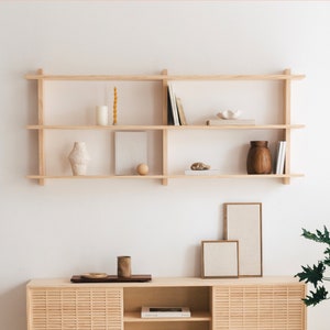 Floating shelves made of untreated solid wood, triple - Miramar