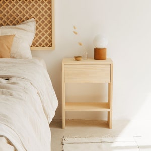 Table de nuit en bois massif avec tiroir, meuble de chambre - Tabarca