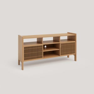 Turntable Stand, Solid Wood Vinyl Record Storage - Bassa Oak color varnished