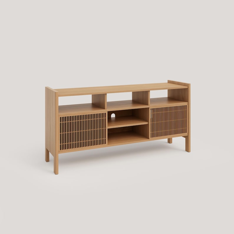 Turntable Stand, Solid Wood Vinyl Record Storage - Bassa Oak color varnished