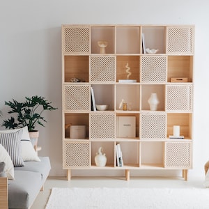 Bibliothèque en bois massif naturel, meuble de rangement - Blava