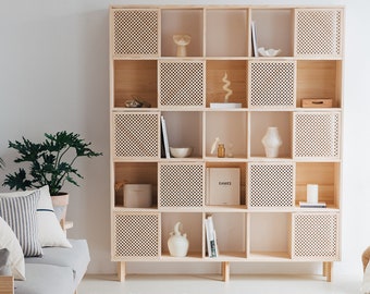 Librería de madera maciza natural, mueble de almacenaje -  Blava