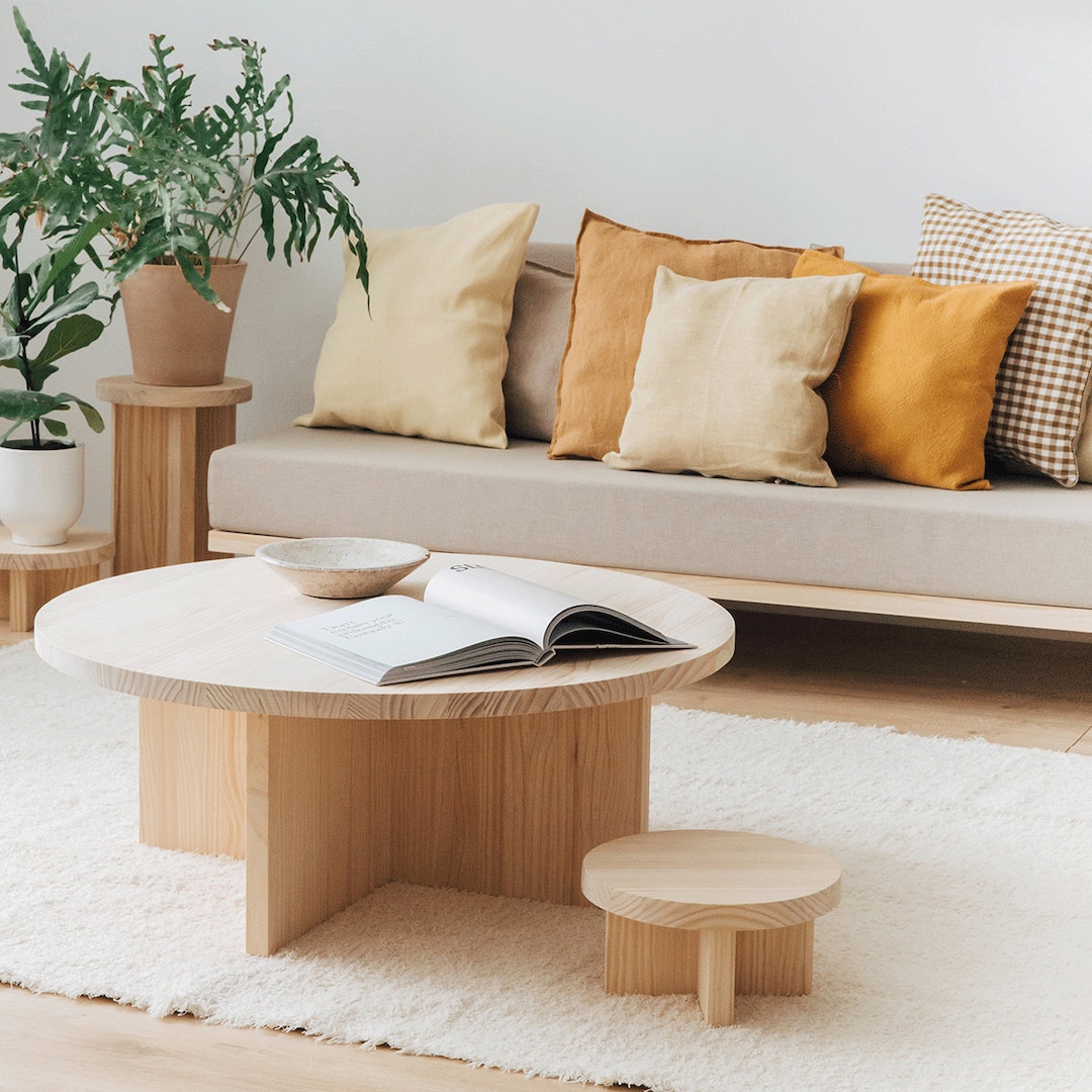 Round Solid Wood Coffee Table for the Living Room Turqueta Etsy