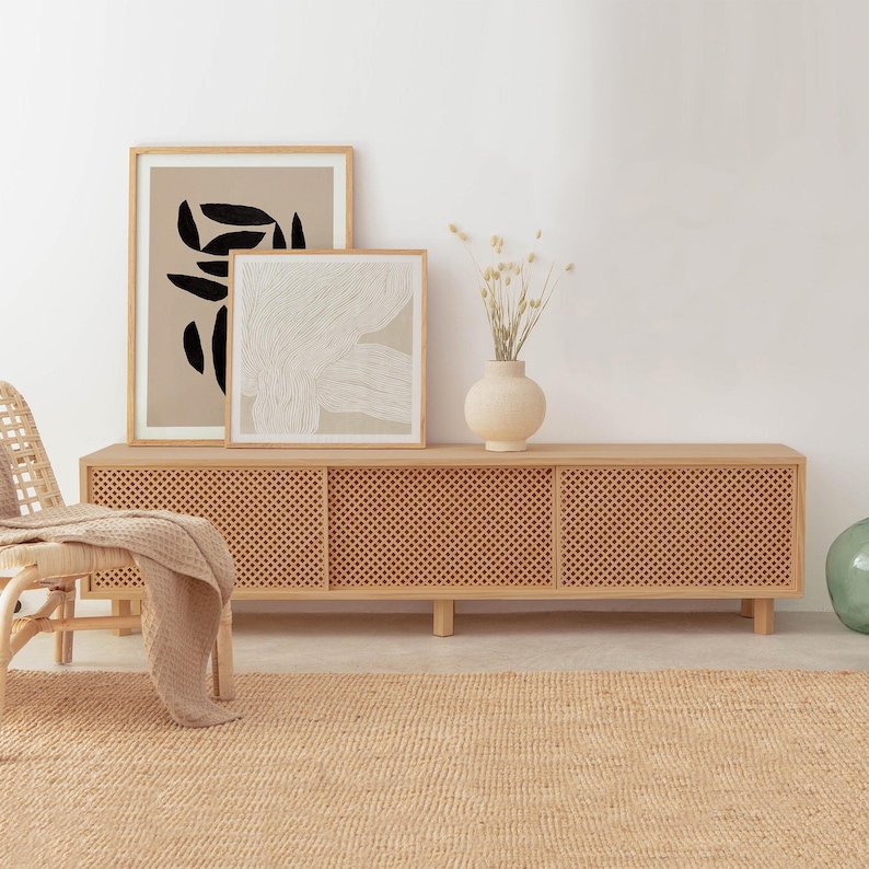 Solid pine wood TV stand - Menorca Oak color varnished