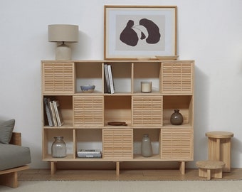 Solid pine wood shelving, living room furniture - Morella