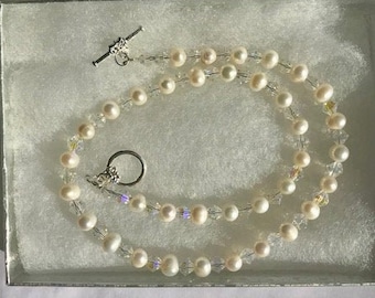 Pearls with clear crystal, perfect for wedding matching jewelry, pick your colors