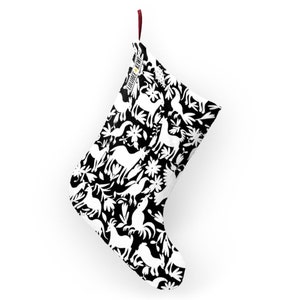 Black and White Otomí Inspired Christmas Tree Skirt | Neutral Modern Boho Holiday Decor