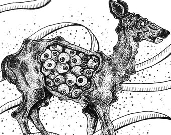 Original Drawing - Pen and Ink Illustration - Deer With Eyeballs - Horror