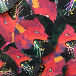 Holographic Coyote Sticker - Wolf with Metallic Drool - Trippy - Psychedelic - Retro Bumper Sticker