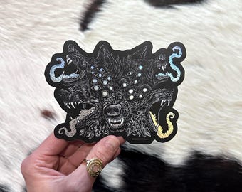 Holographic Cerberus sticker - 5 headed dog - Horror - Werewolf - Punk - Decal
