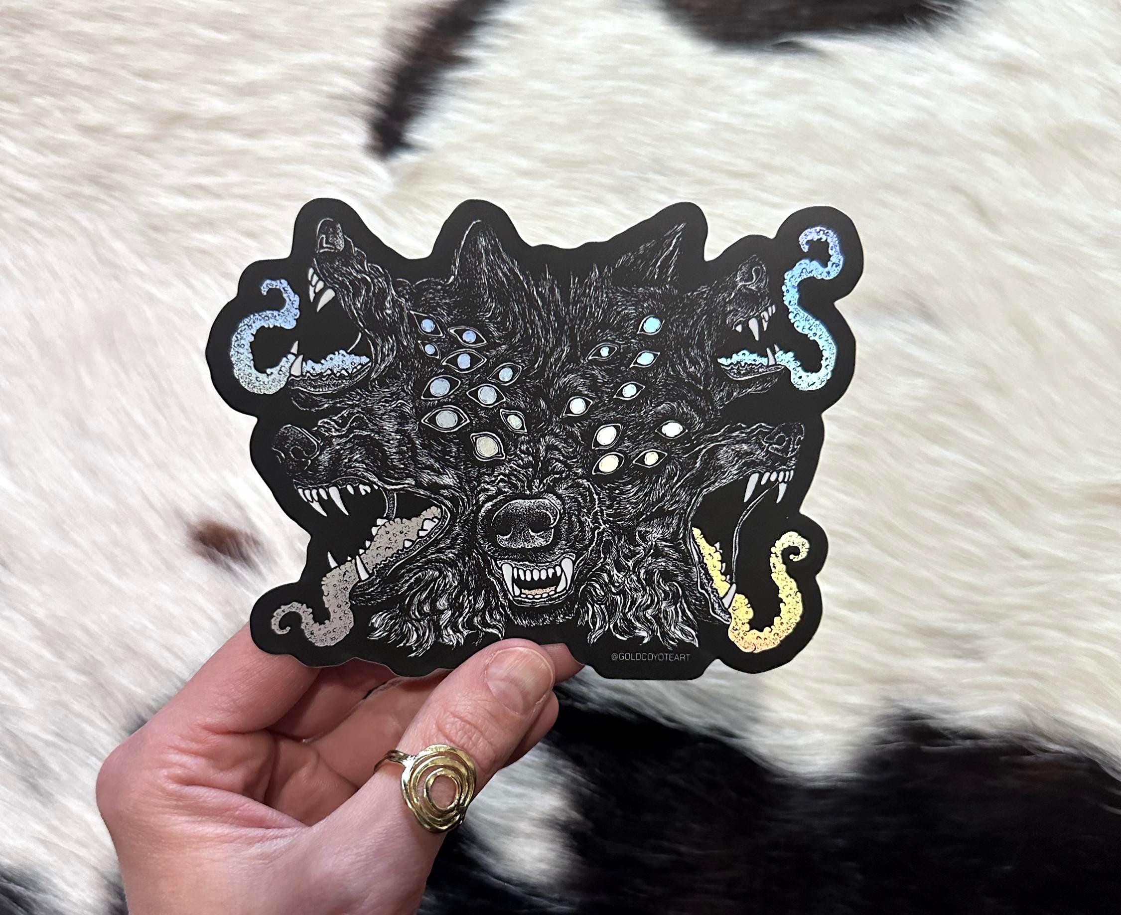 Holographic Cerberus sticker - 5 headed dog - Horror - Werewolf - Punk - Decal