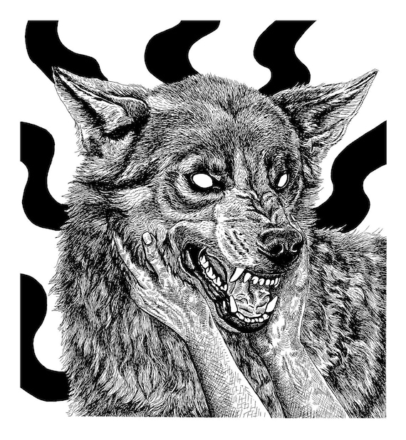 8x10 Print - Giclee - Archival - Ink Illustration - Pen and Ink Drawing - Snarling Wolf