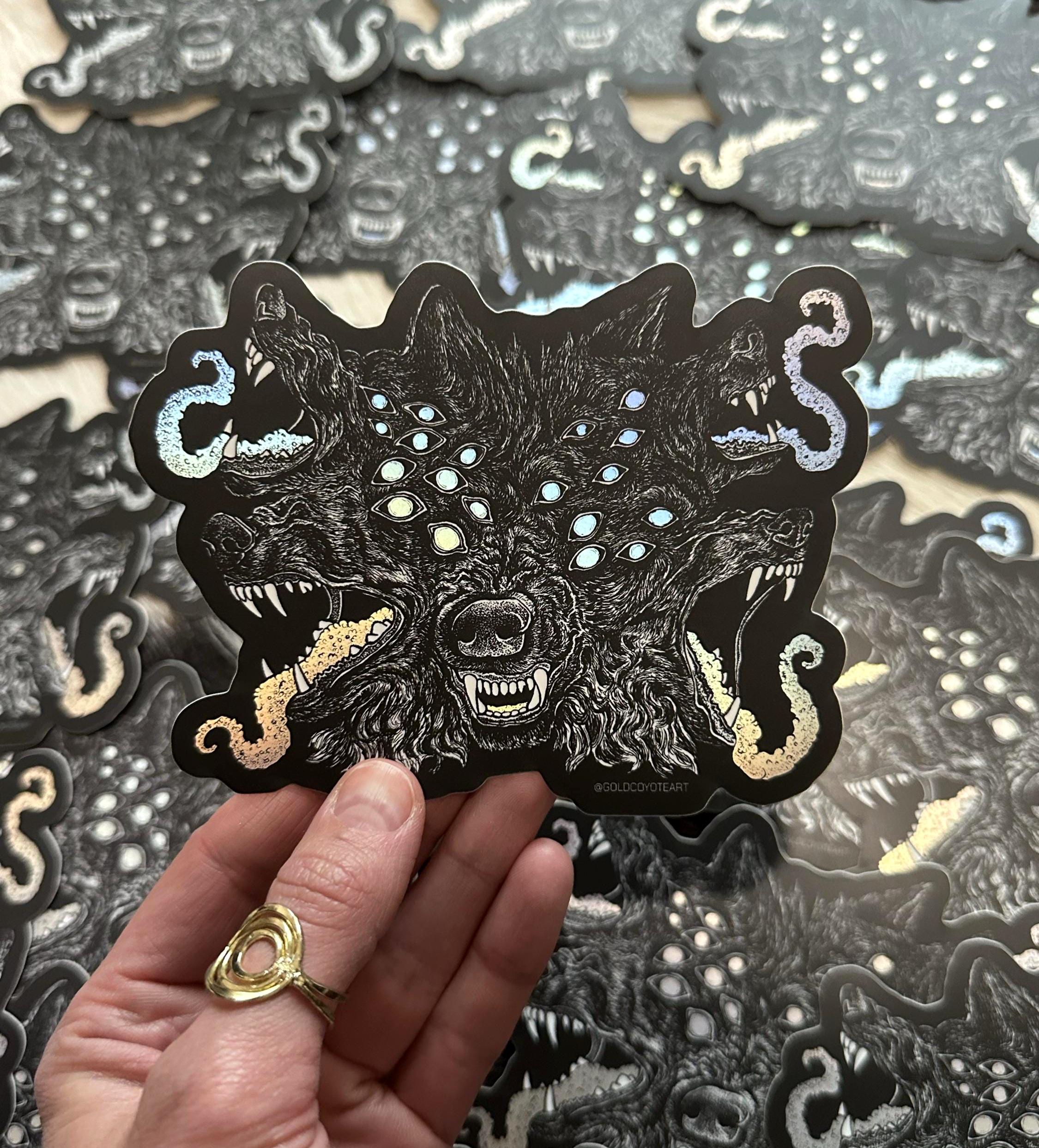 Holographic Cerberus Sticker - 5 Headed Dog - Horror - Werewolf - Punk ...