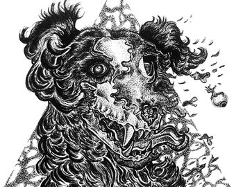 Original Drawing - Pen and Ink Illustration - Horror Dog