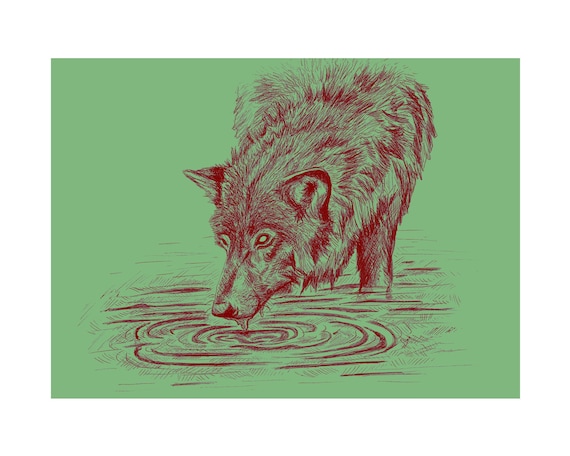 8x10 Print - Giclee - Archival Print - Wolf - Ink Illustration - Where the deepest currents go