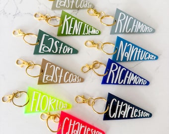 CUSTOM Acrylic Pennant Keychain | West Coast | East Coast Keychain | State Keychain