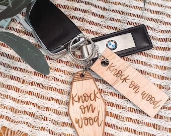 Knock on wood keychain