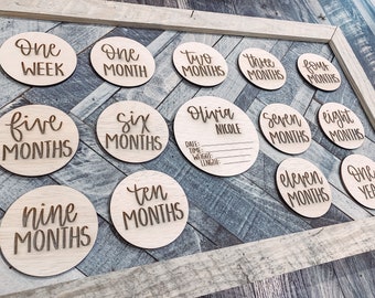 Baby milestones | milestones | hand lettered| laser engraved | monthly milestones | prop